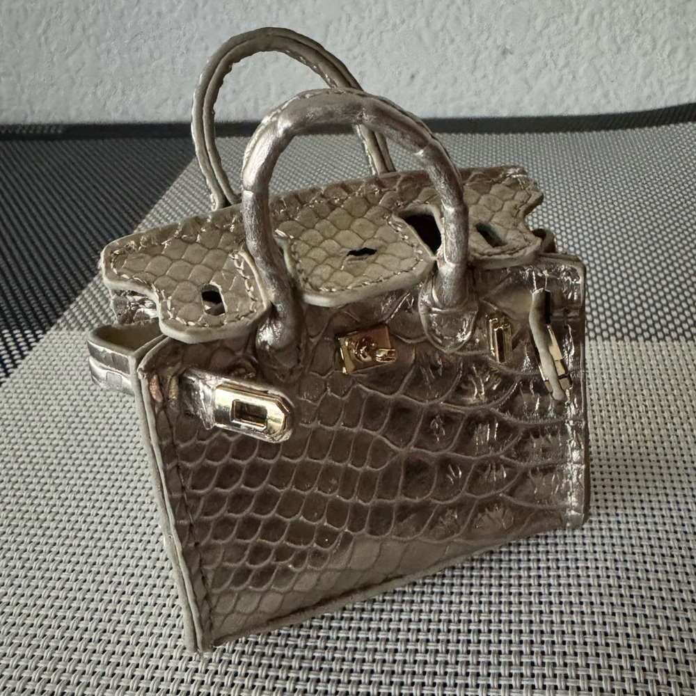 Gold Alligator Embossed Mini Bag Charm - Picture 3 of 6